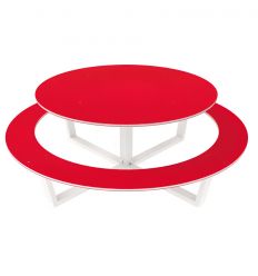 Table pique nique ronde en acier peint rouge