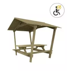 Table de pique nique avec toit​ en bois résineux