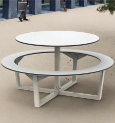 Table pique nique ronde en acier peint blanche