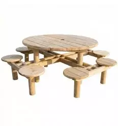 Table de pique nique ronde en bois brut