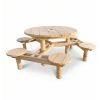 Table de pique nique ronde en bois brut 6 places