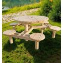 Photo : Table de pique nique ronde en bois brut 1200 mm - 6 places