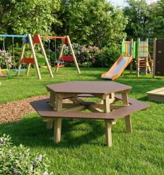 Table de pique nique hexagonale pour parc enfant en bois à poser
