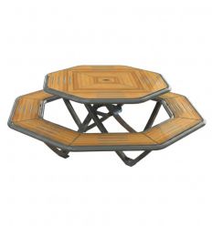 Table de pique nique hexagonale en stratifié compact