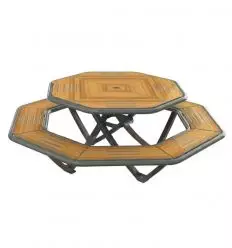Table de pique nique hexagonale en stratifié compact