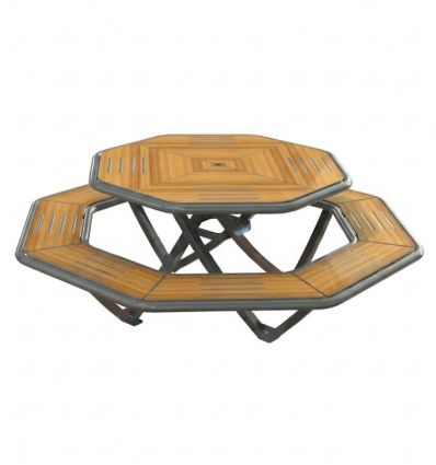 Table de pique nique hexagonale en stratifié compact