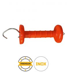 Poignée en inox avec ressort et crochet pour cloture