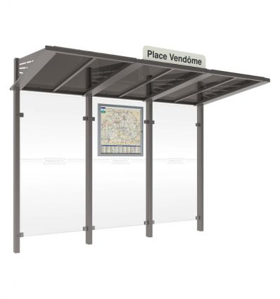 Mise en situation Abribus collectivité en acier Conviviale sans bardage en verre