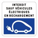 Photo : Panneau d'interdiction de stationner sauf véhicules électriques en rechargement 350 x 350 mm  (2 rails au dos) - Classe 1 (T1) - Dos brut