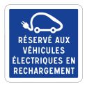 Photo : Panneau Stationnement réservé aux véhicules électriques en recharge 350 x 350 mm  (2 rails au dos) - Classe 1 (T1) - Dos brut