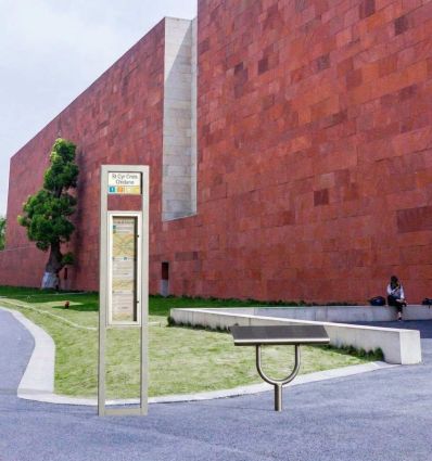 Mise en situation banc debout assis en acier perforé