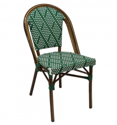 Chaise bistrot aluminium et rotin naturel tressage wicker vert et blanc