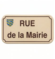 Plaque émaillée avec blason - fond ivoire écriture marron