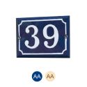 Photo : Plaque de numéro de rue émaillée 150 x 100 mm - Plaque bleue - texte blanc 9003 - Clarendon - Non