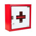 Photo : Armoire à pharmacie métallique rouge H. 300 x L. 300 x P. 120 mm