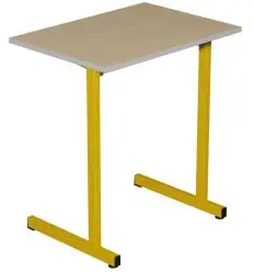 Table scolaire 1 place avec plateau mélaminé et chant ABS 2 mm T4 à T6 pieds jaune RAL 1003