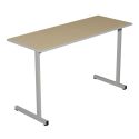 Photo : Table scolaire 2 places 130 x 50 cm Persée T4 - Hauteur de plateau 64 cm - Gris - RAL 9006 - Plateau mélaminé et chant ABS - Sans