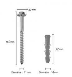 Tirefond de 150 mm pour butée de parking et séparateur