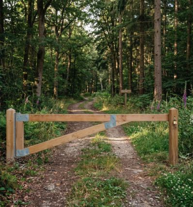 Barrière pivotante bois-métal accès sentier