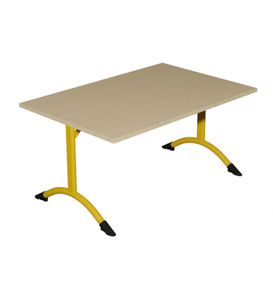 Table de cantine rectangle pieds latéraux arrondis jaune 140 x 80 cm T3
