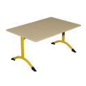 Photo : Table de cantine rectangle T3 et T6 pieds latéraux arrondis 120 x 80 cm - Jaune - RAL 1003 - Plateau stratifié et chant ABS - T3 - Hauteur de 59 cm