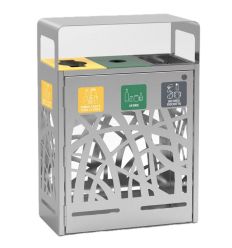 Poubelle Tri Sélectif Extérieure Design en Inox 3 flux avec stickers