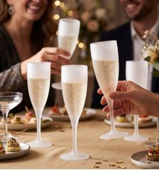 Dîner avec verres à champagne plastique