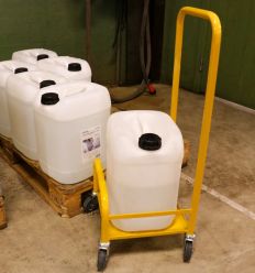 Chariot porte-bidons en acier jaune