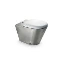 Photo : WC inox au sol Inox satiné - Prise murale (évacuation horizontale)