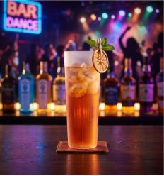 Verre tube sur comptoir de bar