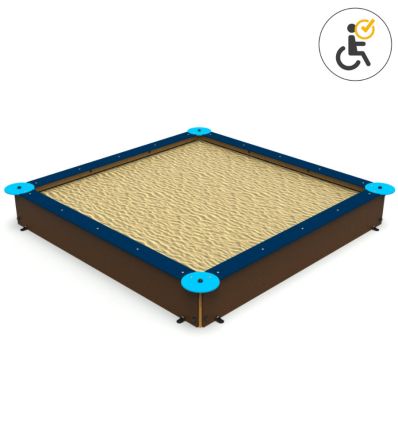 Bac à sable bleu en bois accessible PMR