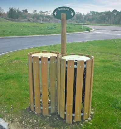 Corbeille de tri à deux corbeilles pour déchets recyclables et verre en extérieur