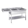 Plonge professionnelle Inox Lave-vaisselle 2 bacs 1600x700 égouttoir à gauche