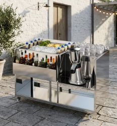 Bar à cocktail mobile inox Premium - 125 cm - démonstration
