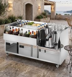 Bar à cocktail mobile inox Premium - 150 cm - Démonstration