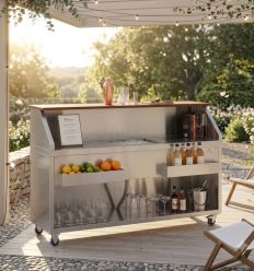 Bar à cocktail mobile inox Eco - 180 cm - Démonstration