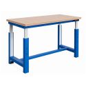 Photo : Etabli réglable électrique charge 300 kg piétement en H Bleu (RAL 5015) - Multiplis hêtre 24 mm - 750 mm - 750 mm