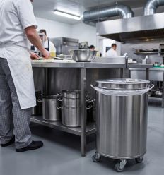 Poubelle 95l sur roulettes avec couvercle amovible en inox