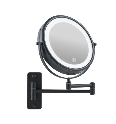 Miroir grossissant hôtel LED avec bras extensible noir