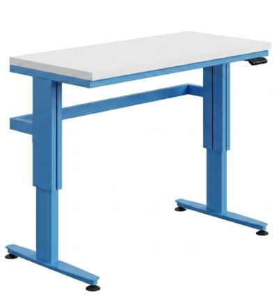 Établi réglable hauteur électrique, piétement bleu (RAL 5015)