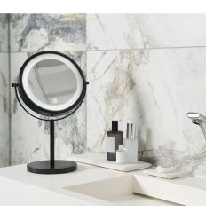 miroir sur pied rond grossissant​ avec LED noir