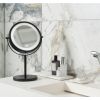 miroir sur pied rond grossissant​ avec LED noir