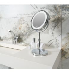 miroir grossissant rond lumineux sur pied​ chrome