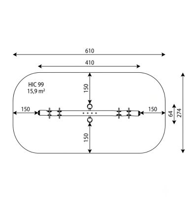 Dimensions et surface d'impact de la balançoire à bascule en bois robinier 4 places