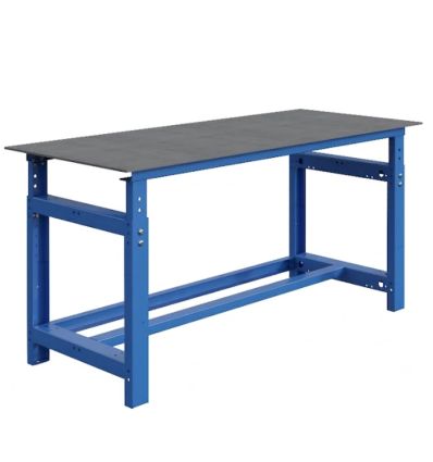 Établi de soudeur réglable à la main en acier, piétement bleu RAL 5015