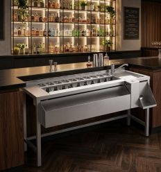 Station cocktail inox premium 160 cm droite sans étagère - démonstration