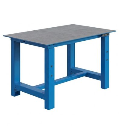 Établi de soudage réglable électriquement, piétement bleu RAL 5015