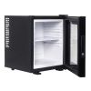 Mini bar 20 L pour hôtel avec porte vitrée ouverte et intérieur blanc