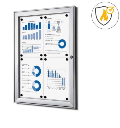Vitrine d'affichage intérieur porte battante fond métal 4 A4 antifeu