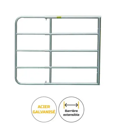 Porte d'herbage en acier, extensible de 4 à 5 m
